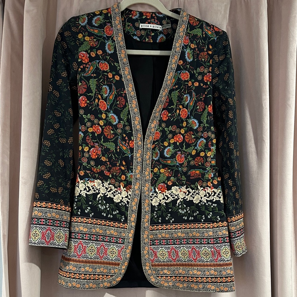 Alice + Olivia Multicolor Floral Embroidered Blazer